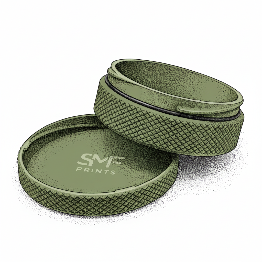 Green textured container with 'SMF Prints' branding on a white background